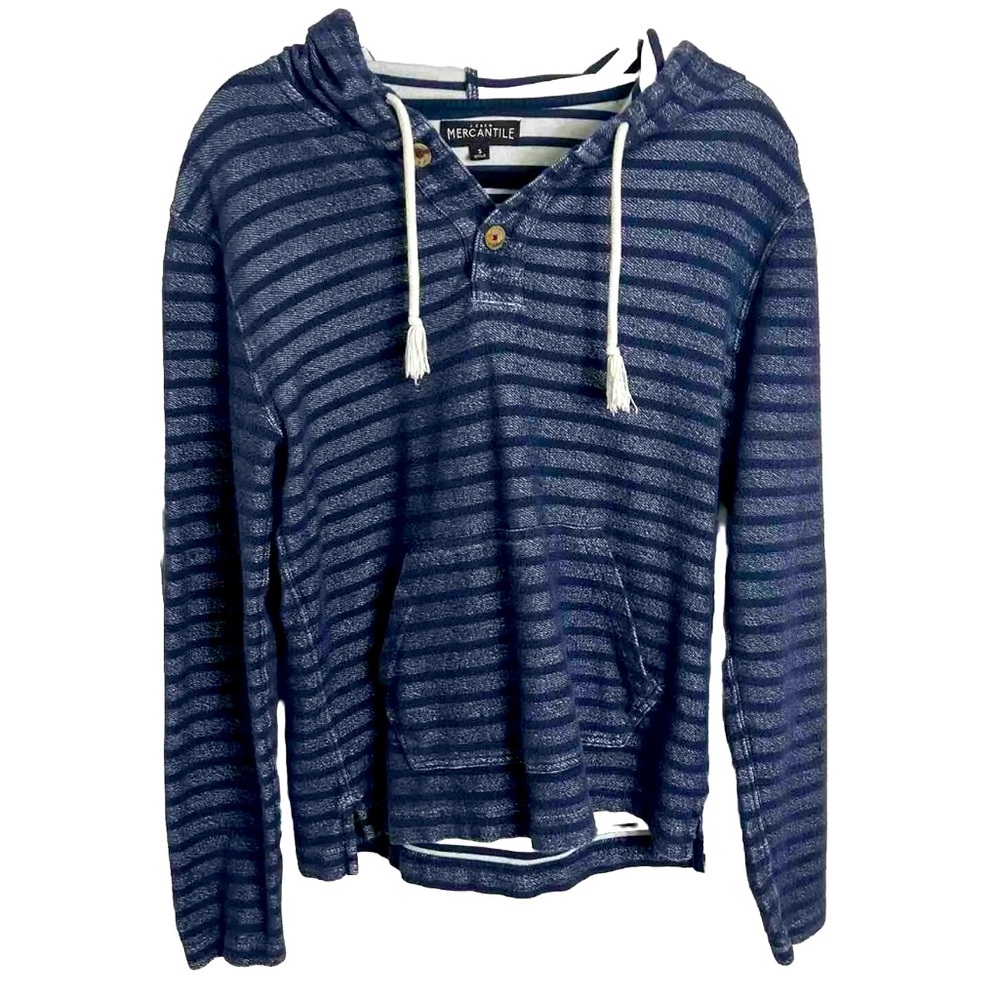J. Crew Mercantile Mens Small Pullover Hoodie Blue Striped Cotton Unisex
